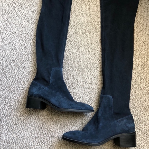 navy blue suede over the knee boots